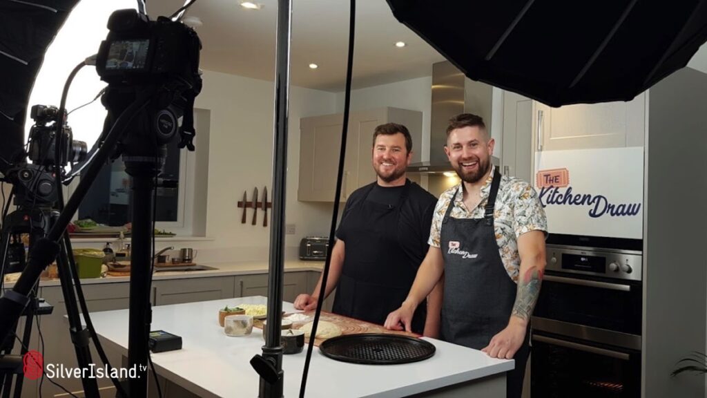 BTS The Kitchen Draw cookery video shoot, Max & Rich getting ready.